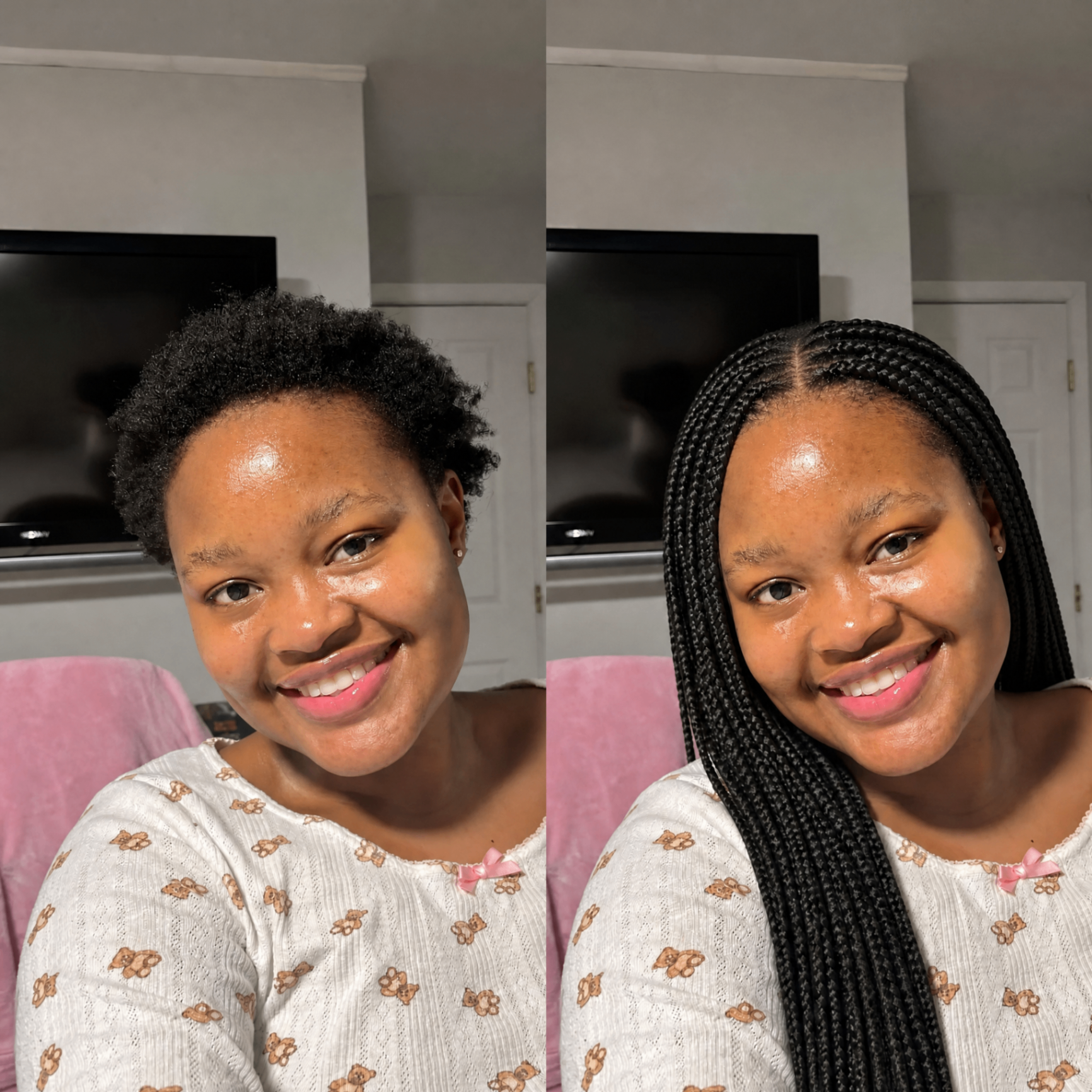 Short natural → waist-length knotless braids — before